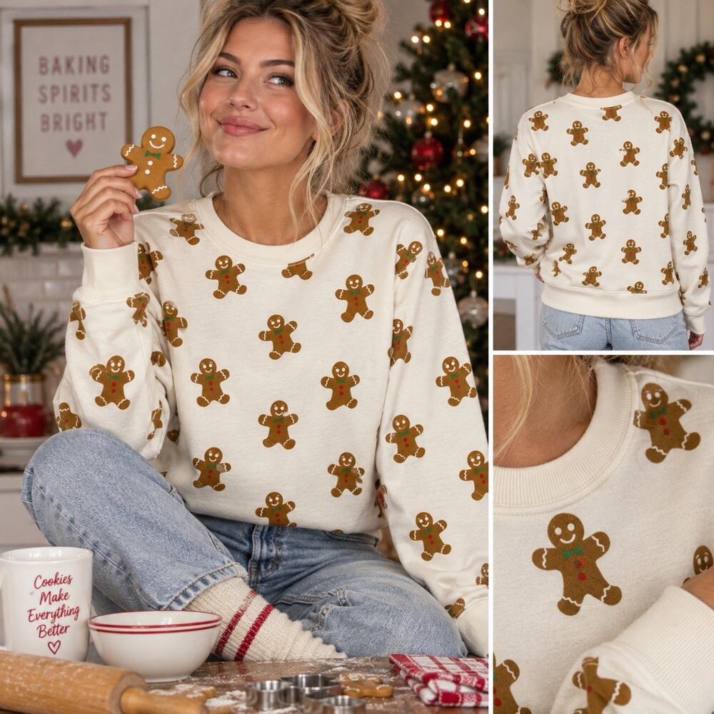 Chemistry Gingerbread Man Sweatshirt M Christmas Holiday Cookie Print Aop